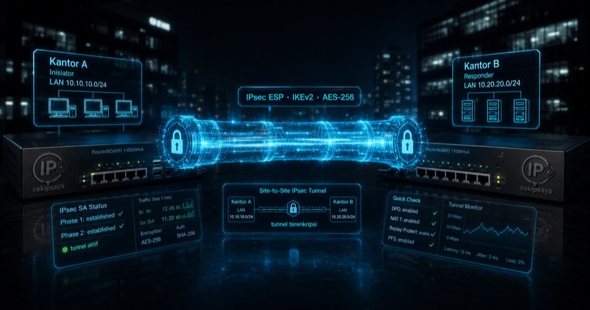 IPsec Site-to-Site MikroTik: PC Kantor A Akses Aplikasi Internal Kantor B