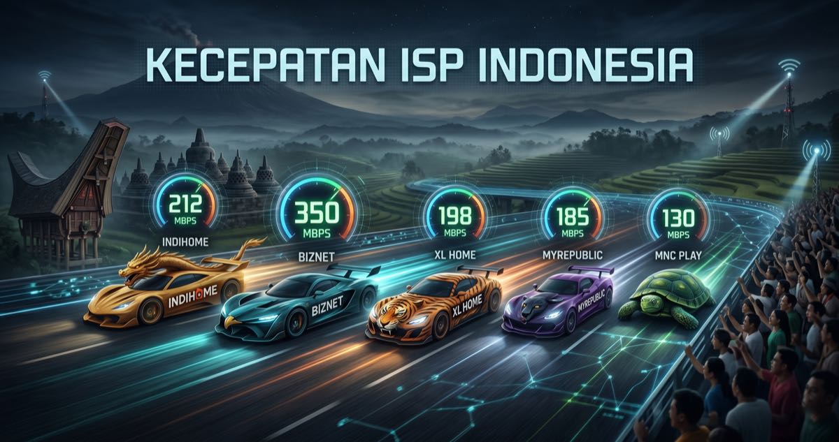 Ilustrasi ISP WiFi Terbaik 2026 — IndiHome vs Biznet vs MyRepublic