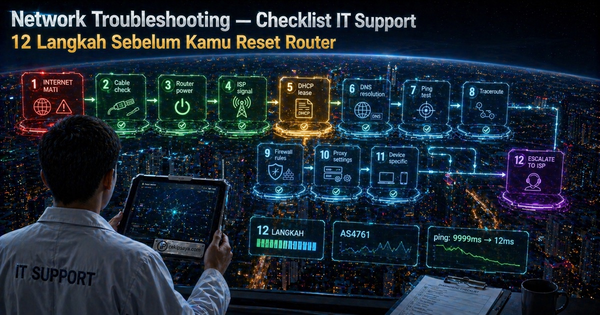 Ilustrasi Network Troubleshooting Checklist untuk IT Support 2026