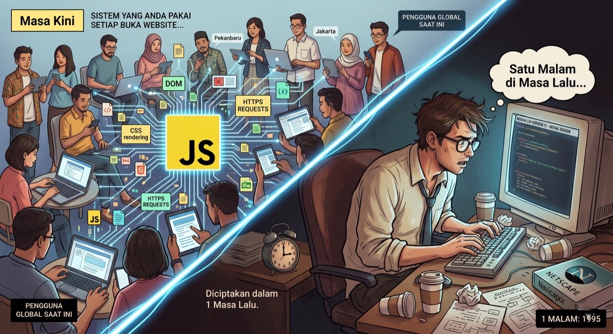 Ilustrasi Paul Mockapetris — pencipta DNS yang menciptakan sistem Domain Name System dalam satu malam di tahun 1983