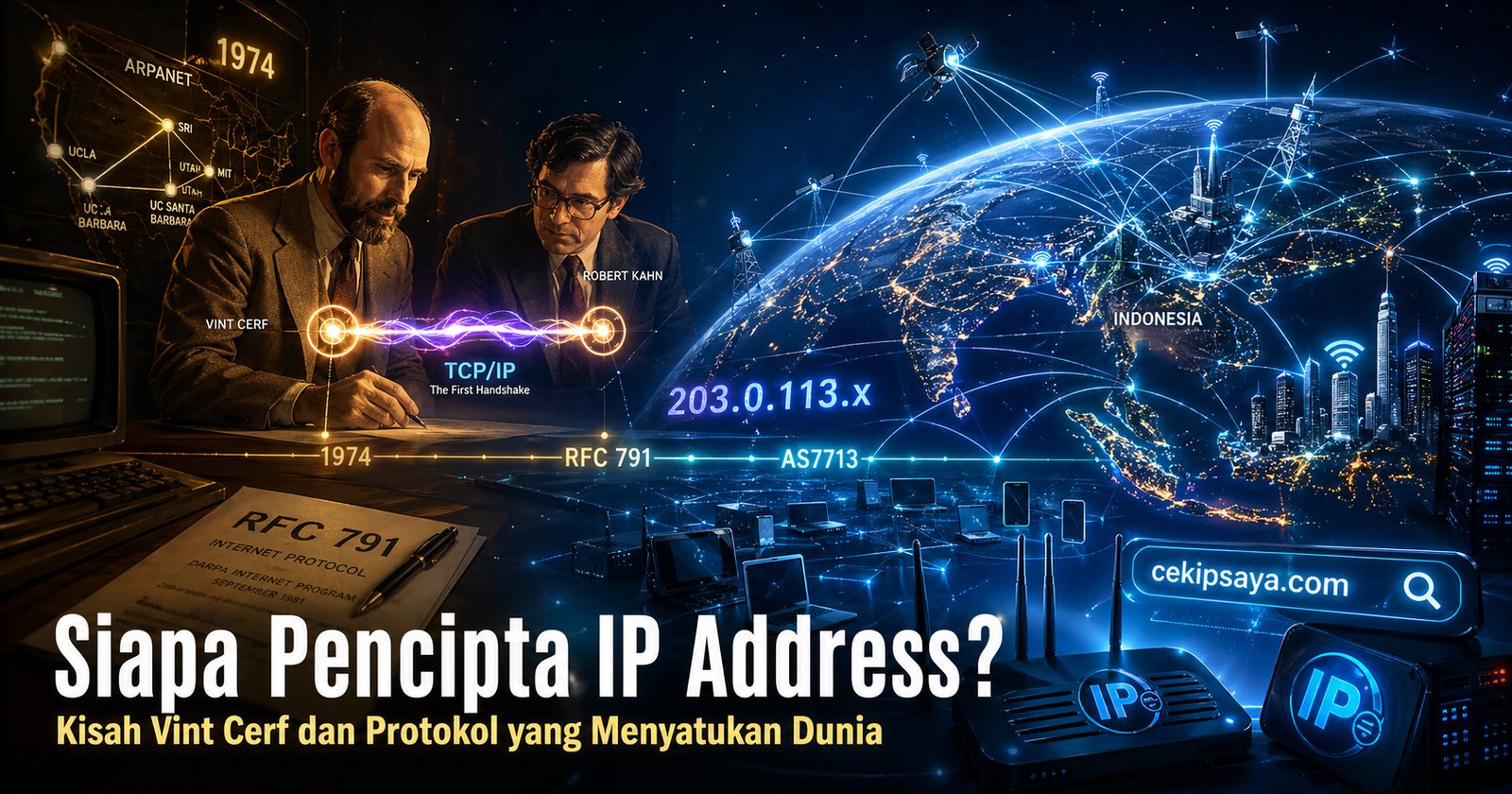 Ilustrasi Vint Cerf — pencipta teknologi IP address, dari hampir drop-out menjadi Bapak Internet