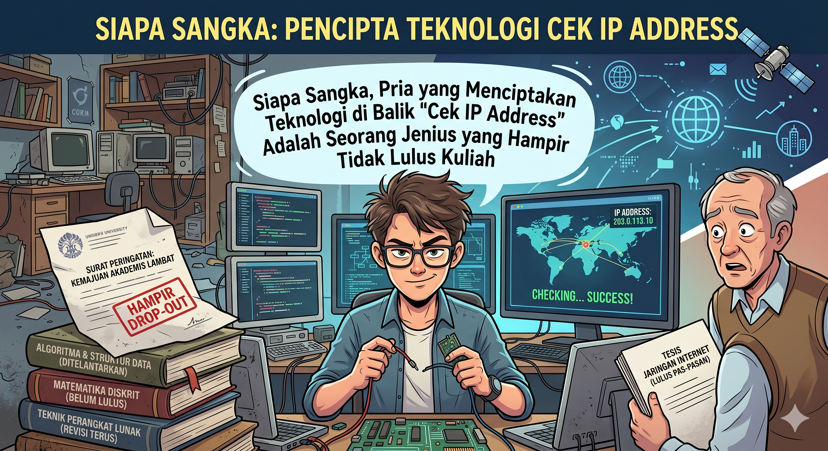 Ilustrasi Vint Cerf — pencipta teknologi IP address, dari hampir drop-out menjadi Bapak Internet